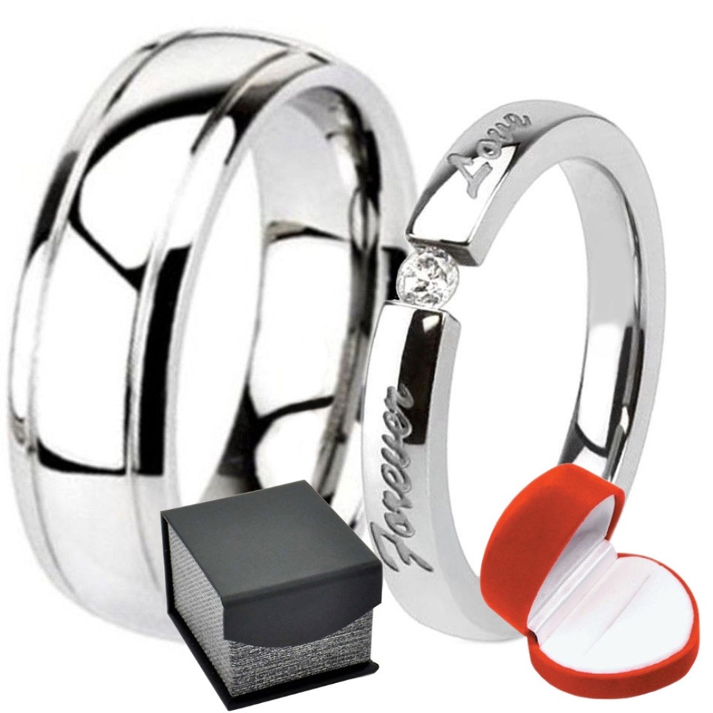 2 Piece Men's and Women's Wedding Band Ring Set